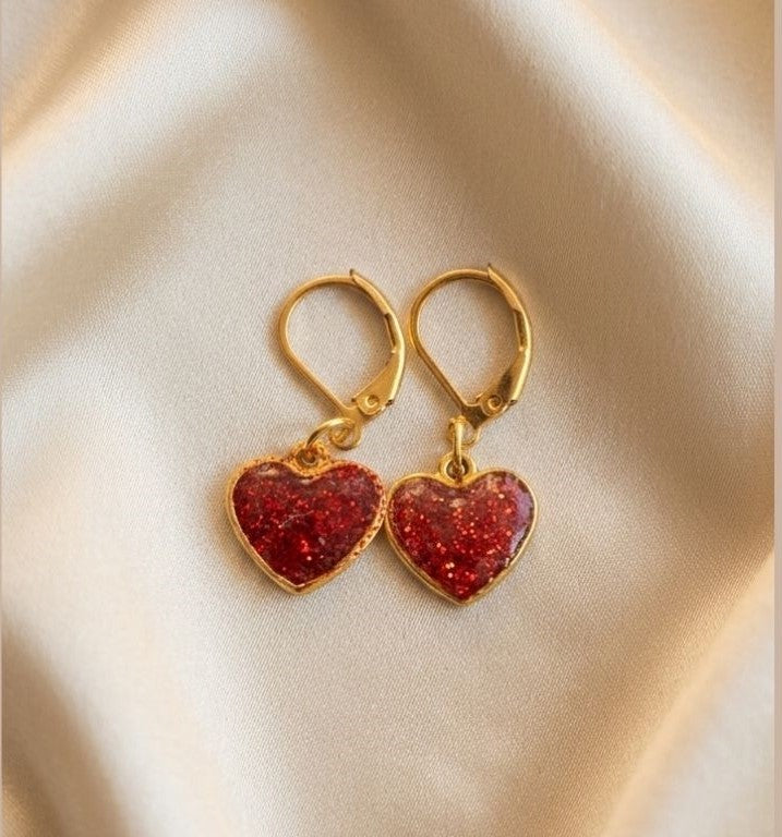 Red glitter Heart Earrings