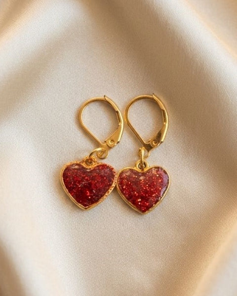 Red glitter Heart Earrings