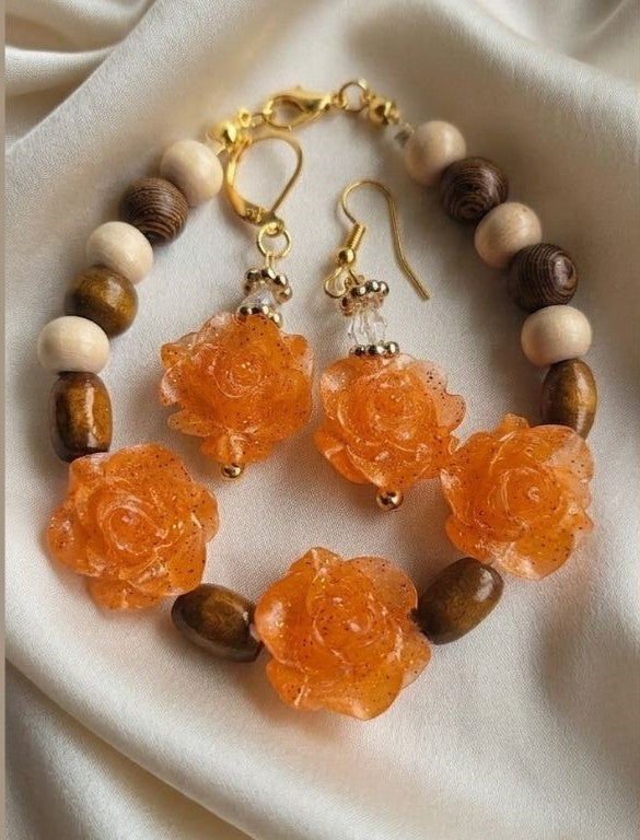 Amber Sparkle Rose Set – Bracelet & Earrings