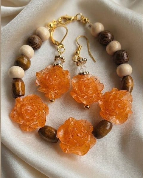 Amber Sparkle Rose Set – Bracelet & Earrings